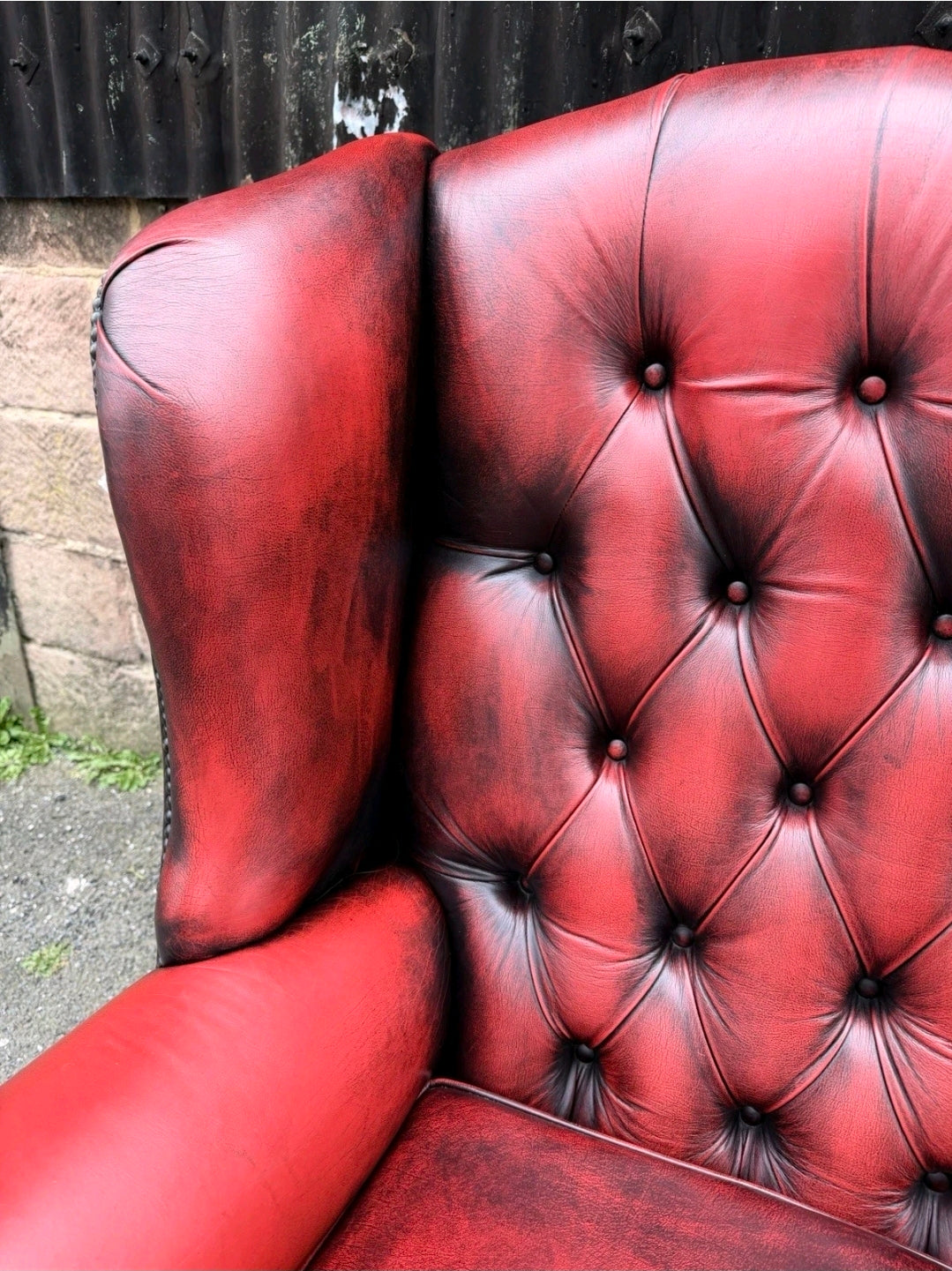 Vintage Oxblood Leather Chesterfield 3 seater Wingback Sofa.