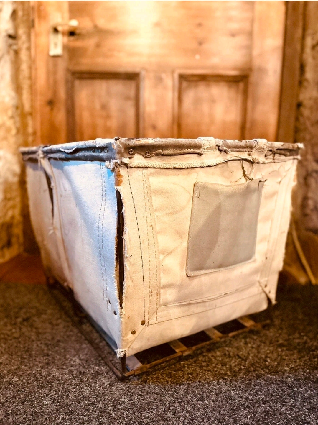 1950s American Industrial Laundry Basket From Steel PA, Log Basket, Vintage