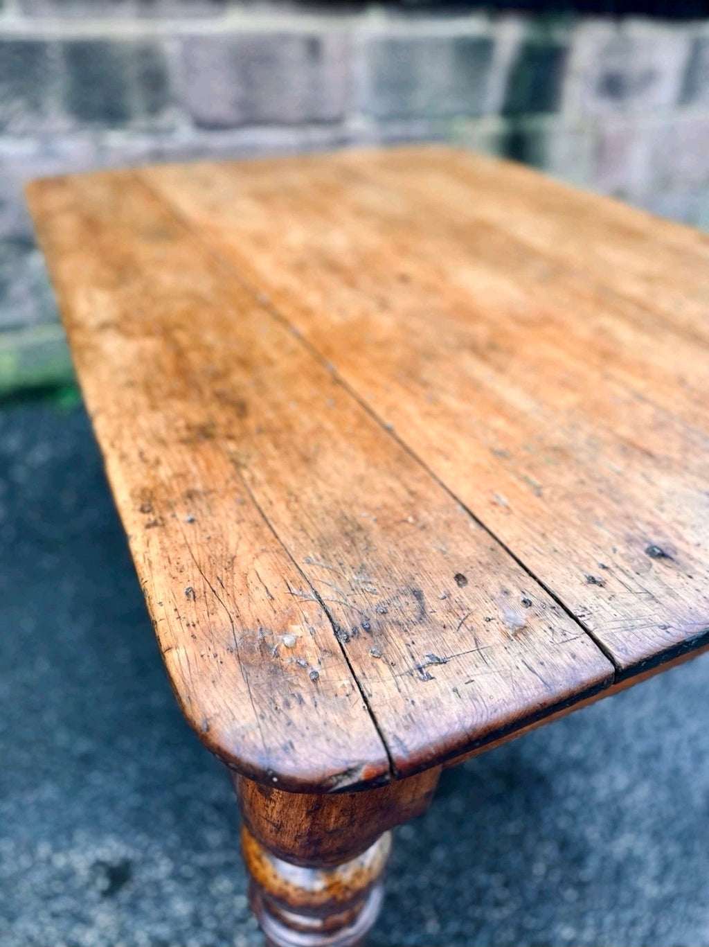 Victorian Farmhouse Scrub Top Pine & Mahogany Kitchen Table C1880.