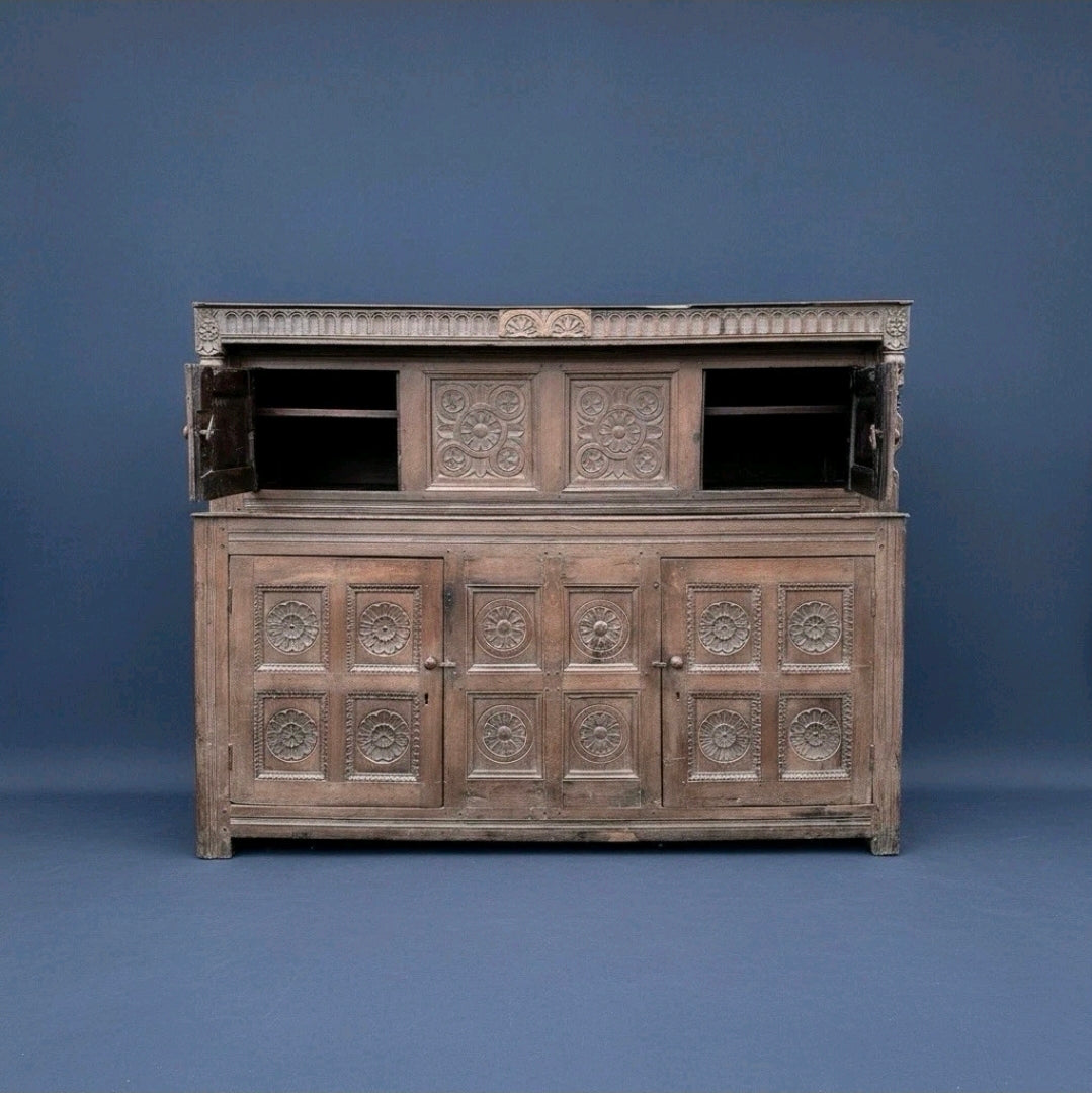 English Court Cupboard Dresser 18th Century Antique Carved Detail Solid Oak