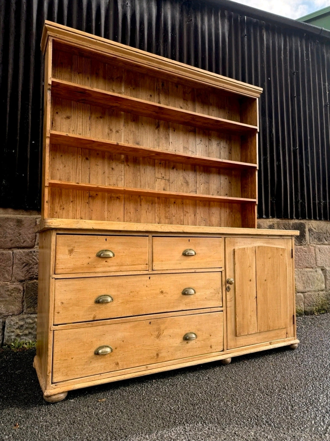 Large Antique Pine & Sycamore Victorian Dresser. Kitchen, Country House, Pantry