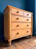 Antique Victorian Rustic Waxed Pine Chest Of Drawers, Country Cottage, Bedroom.