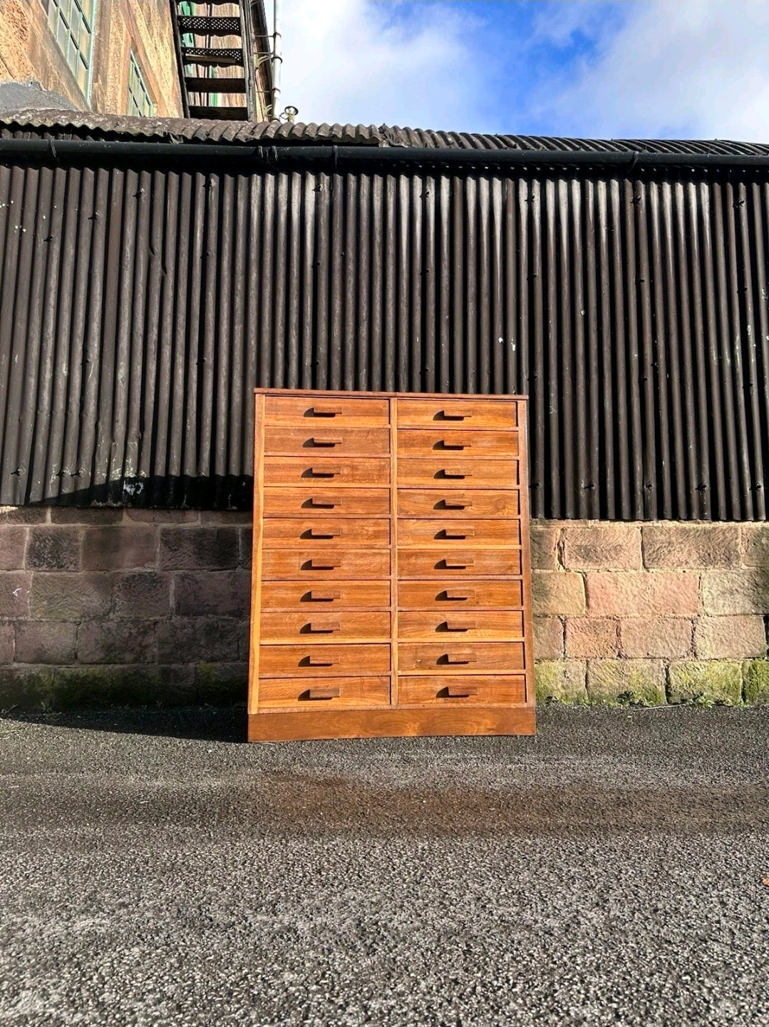 1940s Bank Of 20 Oak Index Drawers. Apothecary, Filing,Storage,Chest Of Drawers