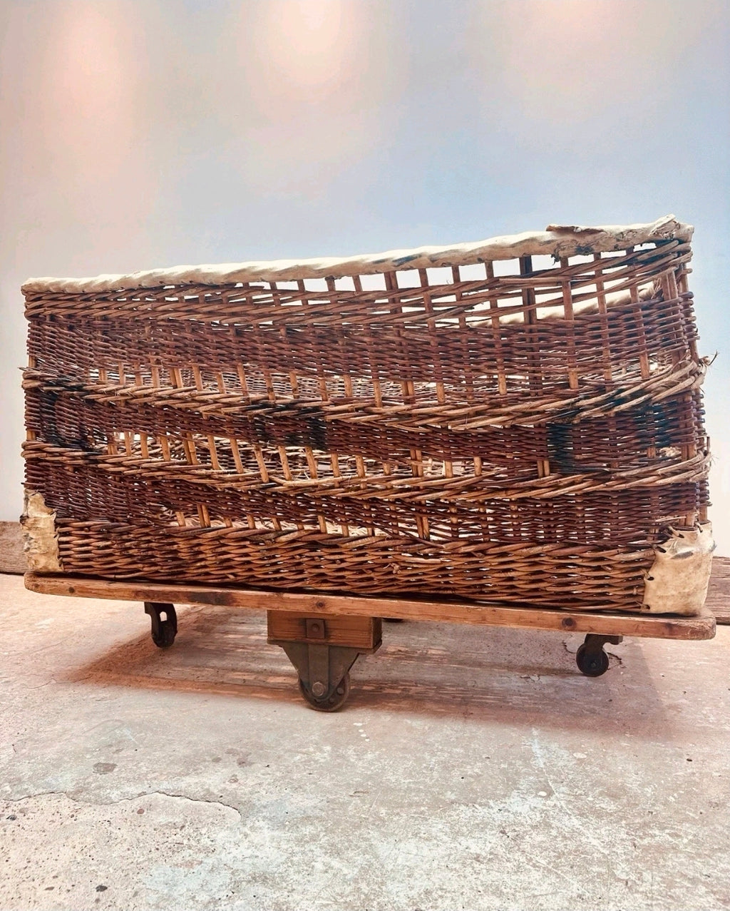 Huge Victorian Textile Mill Basket. Wicker Basket, Laundry,Log Basket, Film Prop