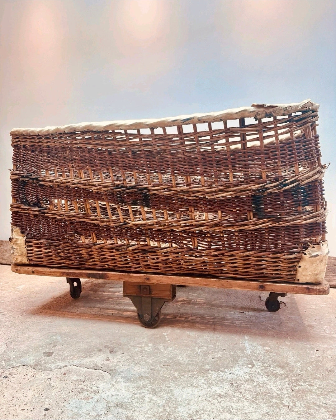 Huge Victorian Textile Mill Basket. Wicker Basket, Laundry,Log Basket, Film Prop