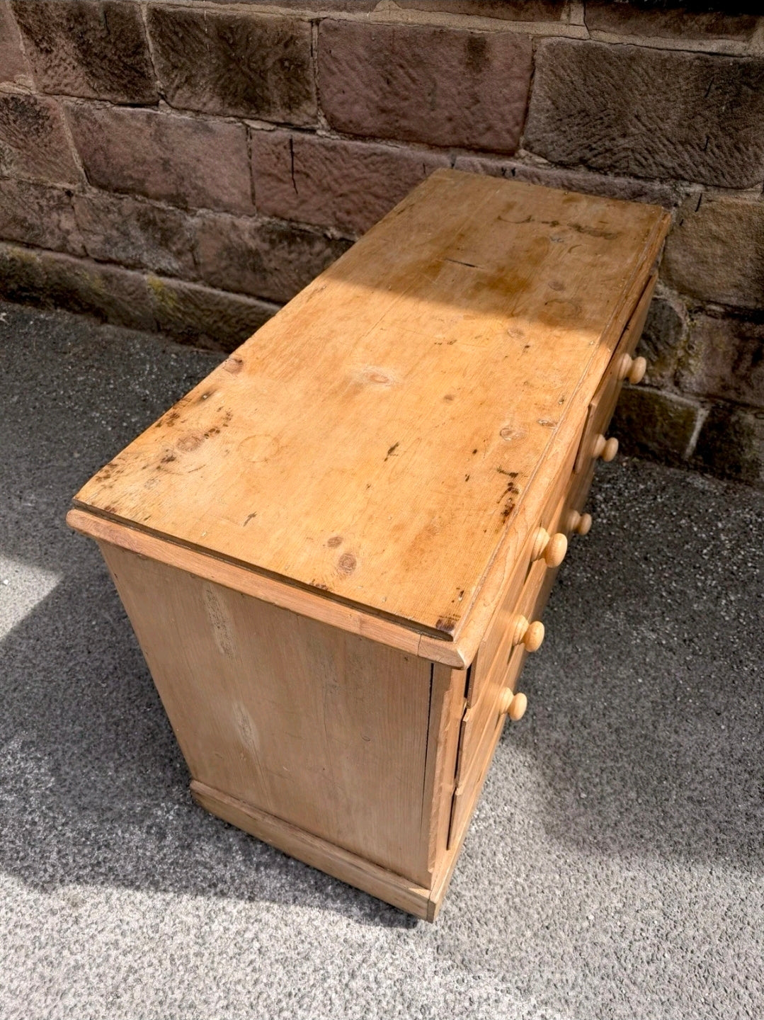 Rustic Antique Victorian Waxed Pine Chest Of Drawers, Country Cottage, Bedroom.