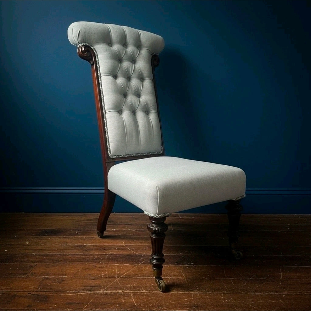 Victorian Prie dieu Chair Rosewood Upholstered Grey Chair, Bedroom, Occasional