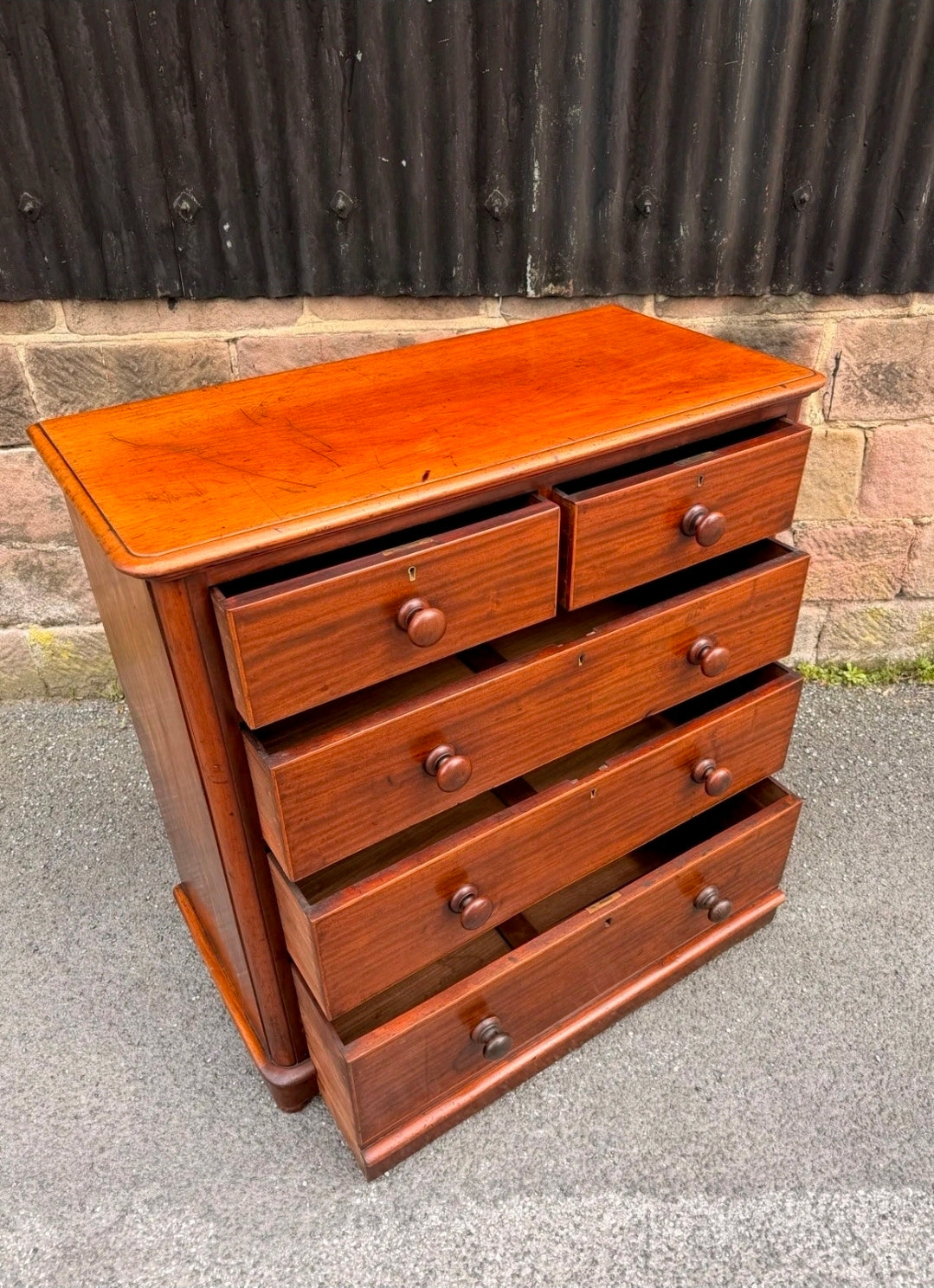 Antique Mahogany Chest Of Drawers, Victorian Original, 5 Drawers, Bedroom