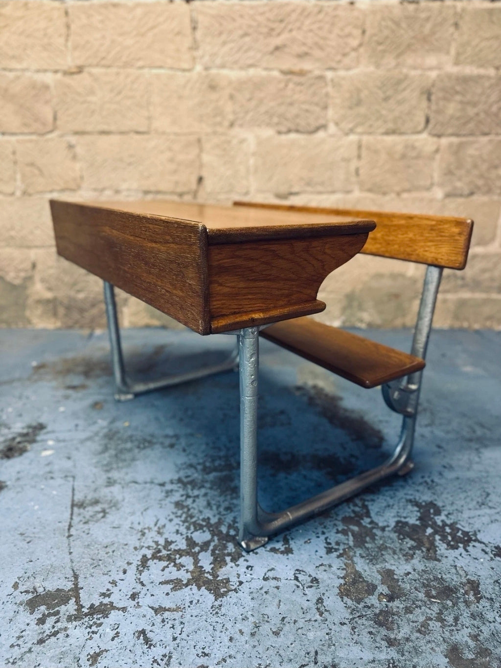 Antique Double School Desk. Oak & Cast Iron. Playroom, Kids Workspace, Nursery
