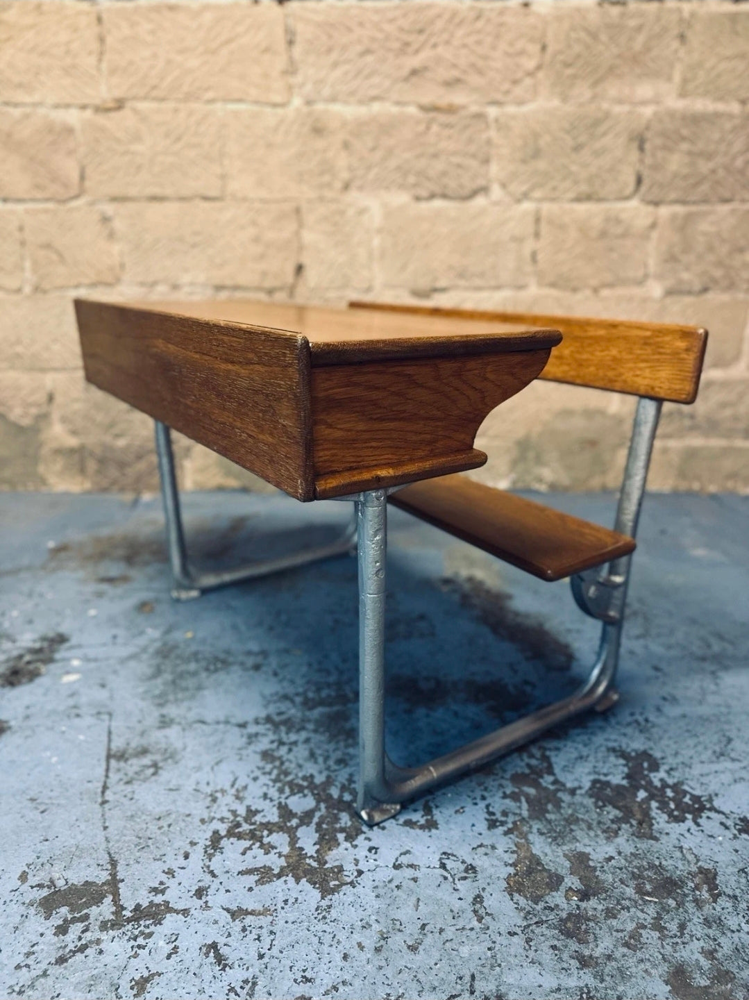Antique Double School Desk. Oak & Cast Iron. Playroom, Kids Workspace, Nursery