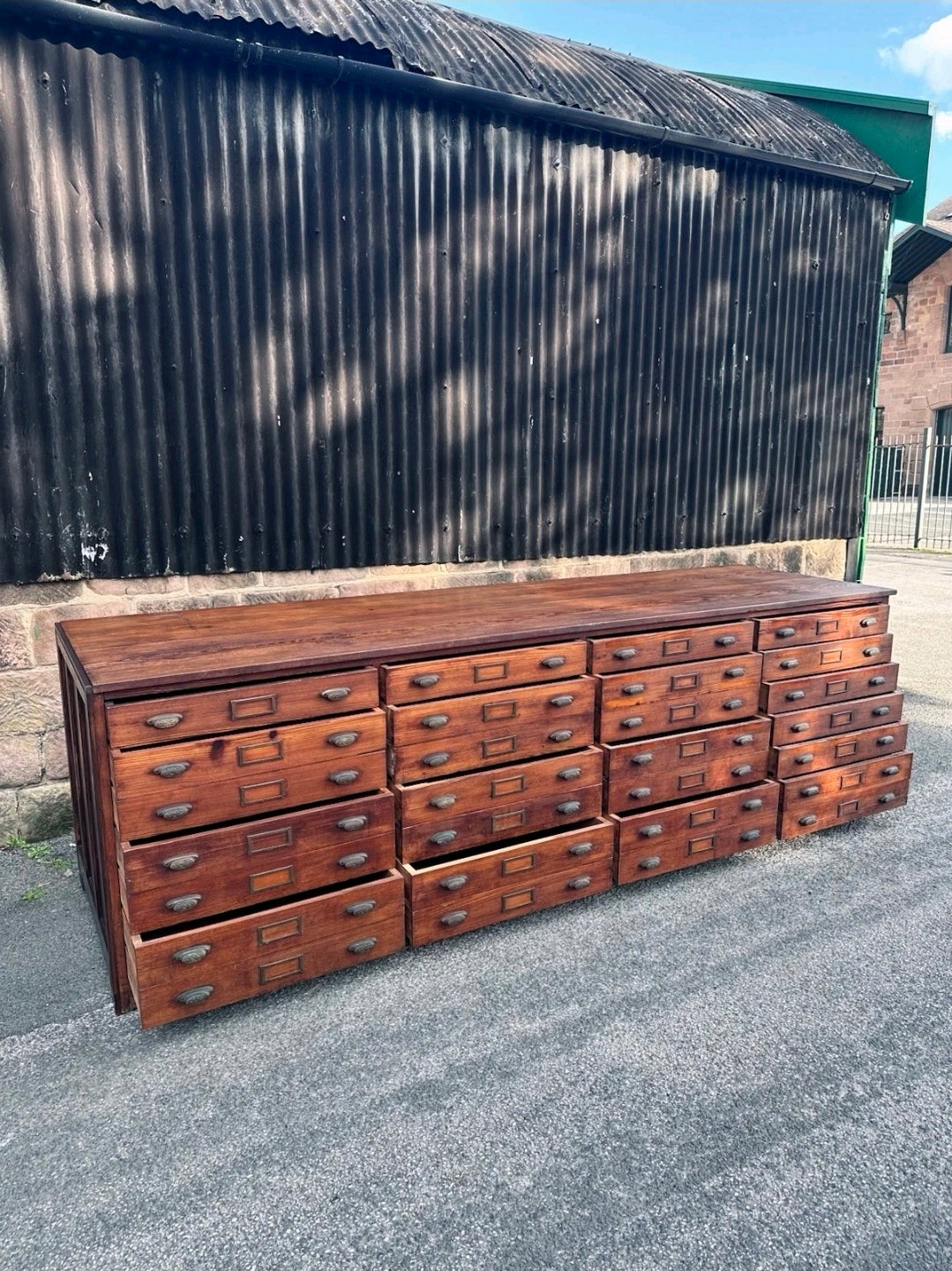 1920s Fiat Factory Bank Of Workshop Drawers. Kitchen Island, Garage,Shop Counter