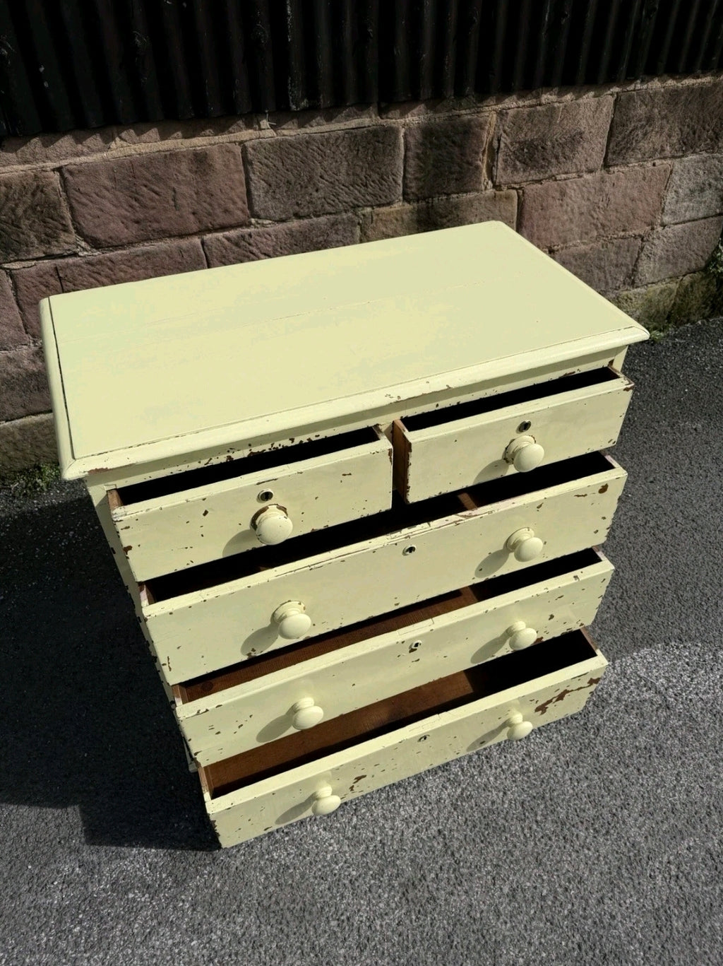 Painted Victorian Oak Chest Of Drawers. Original Paint, 2 Over 3 Drawers.
