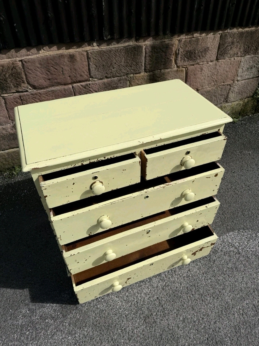 Painted Victorian Oak Chest Of Drawers. Original Paint, 2 Over 3 Drawers.