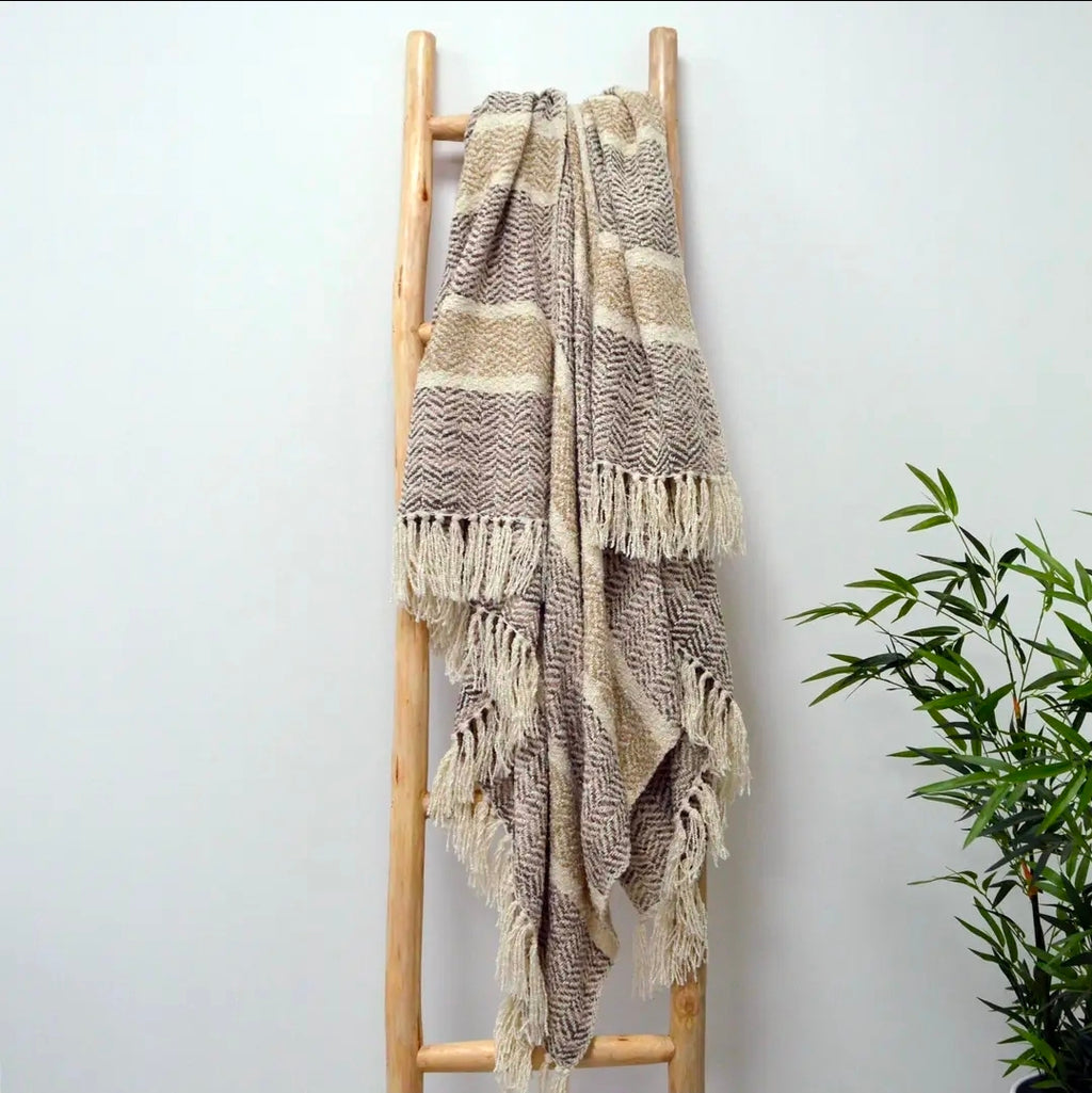 Savannah Herringbone Throw Blanket - 100% Recycled Materials (Natural)
