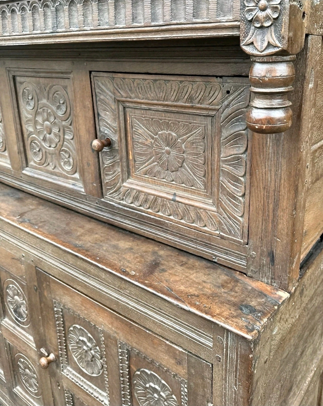 English Court Cupboard Dresser 18th Century Antique Carved Detail Solid Oak
