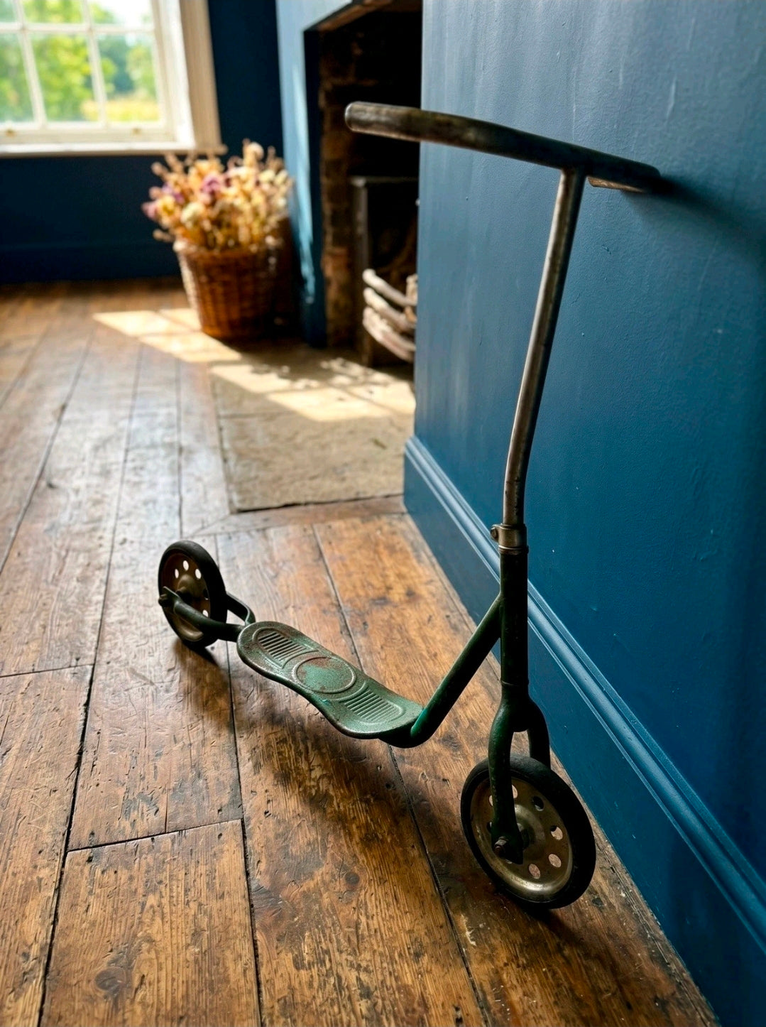 Vintage Mid Century Italian Children's Scooter, Green,Metal, Display, Decorative