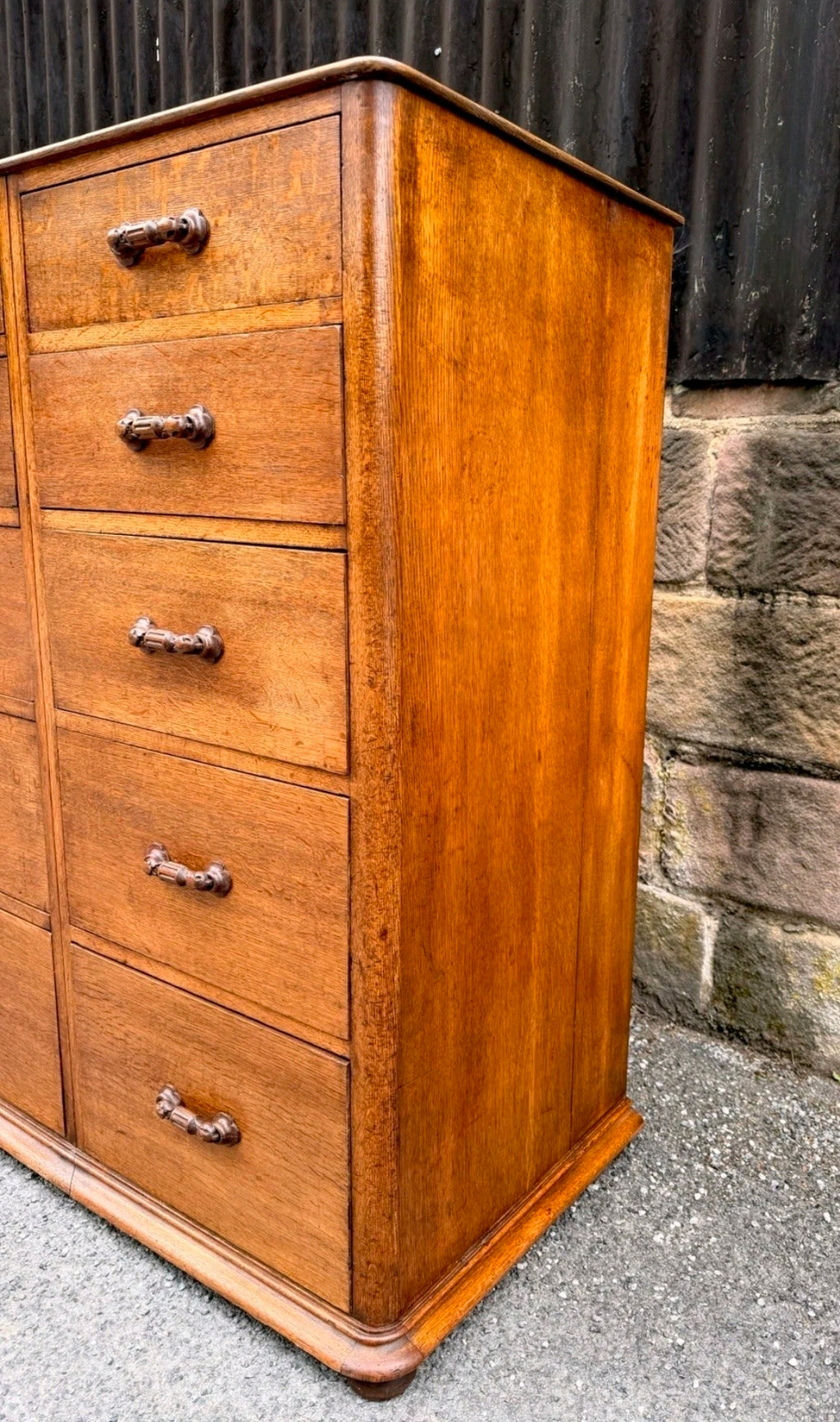 1920s Antique Banker’s Oak Tallboy Chest of Drawers. 10 Drawer. Office, Bedroom