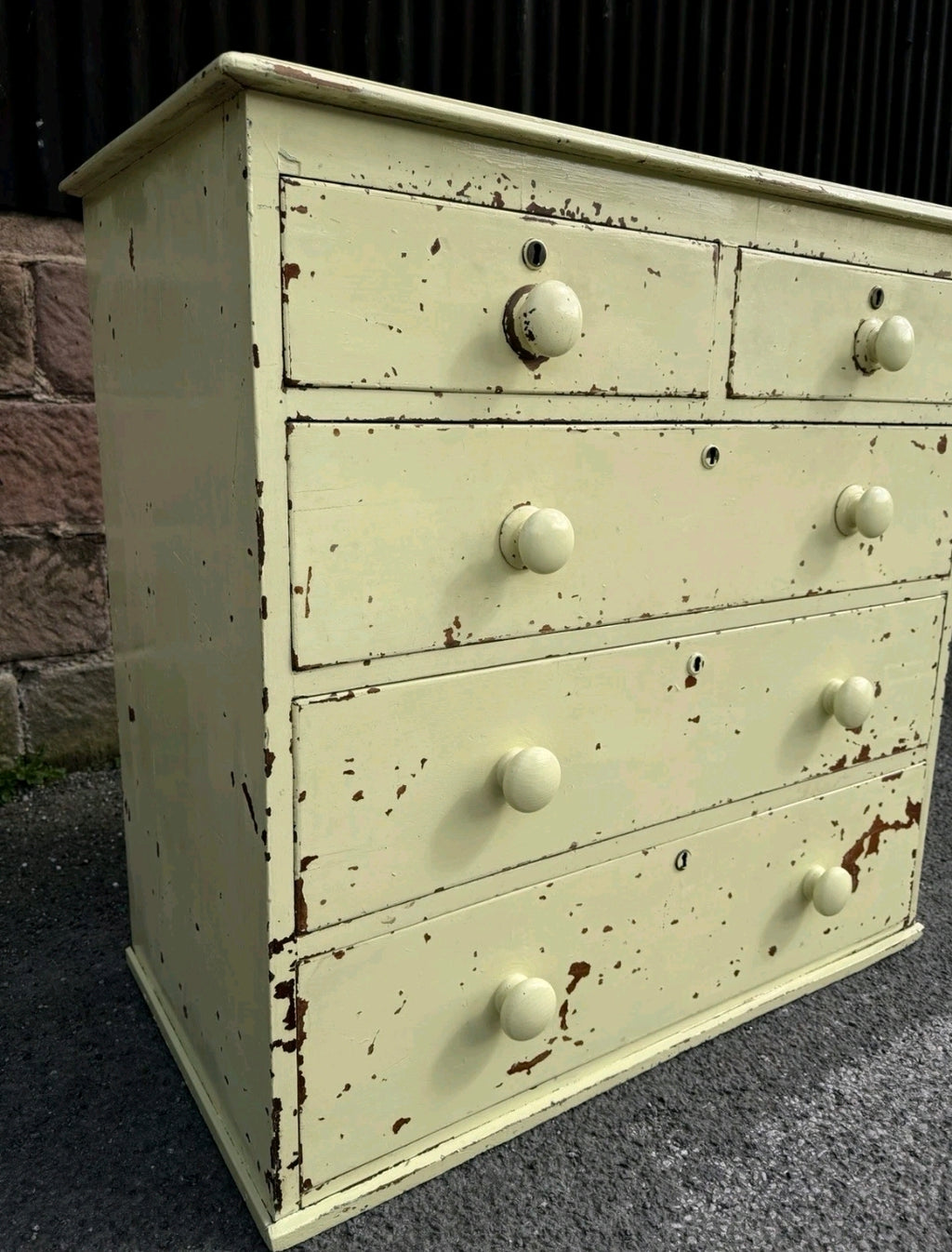 Painted Victorian Oak Chest Of Drawers. Original Paint, 2 Over 3 Drawers.