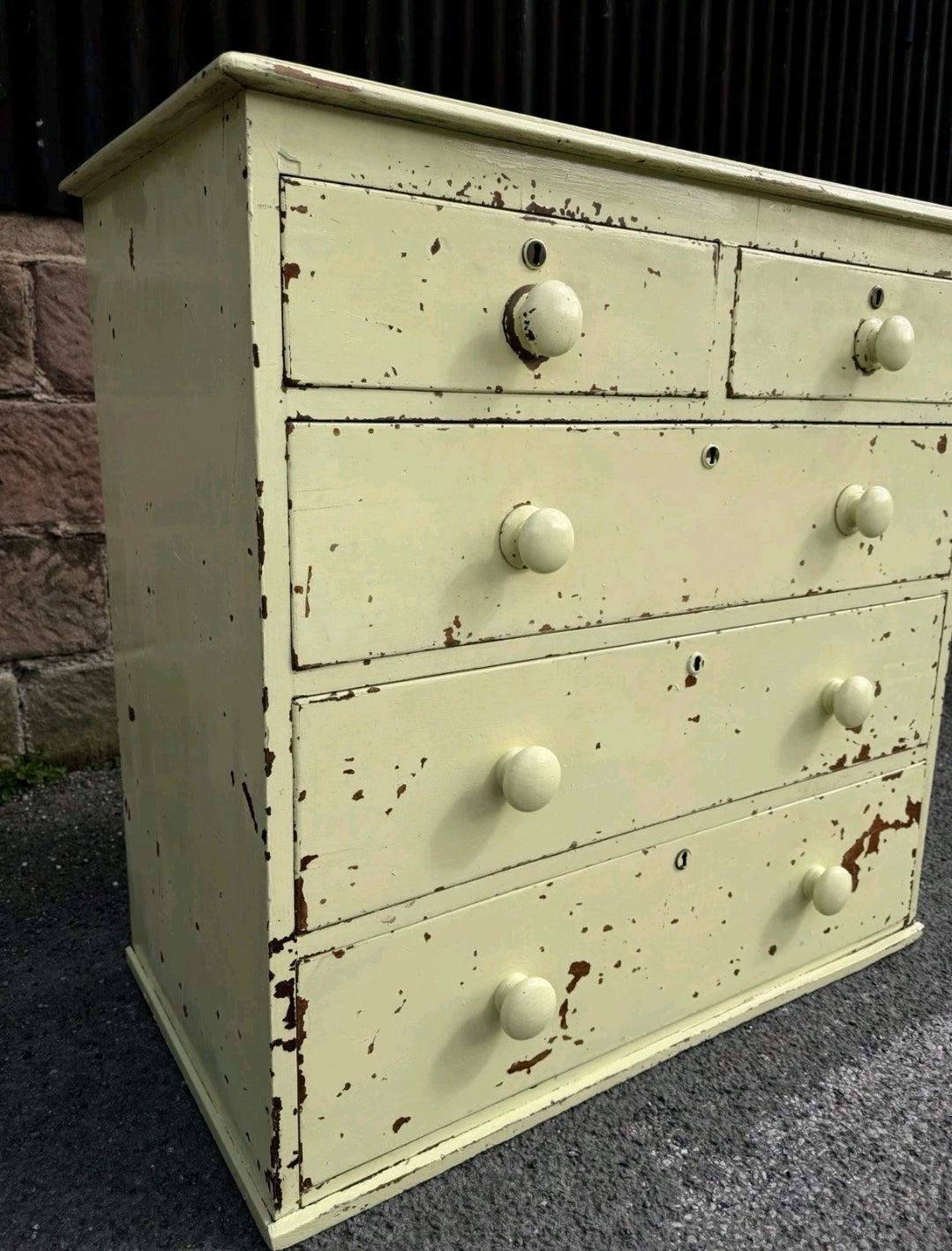 Painted Victorian Oak Chest Of Drawers. Original Paint, 2 Over 3 Drawers.