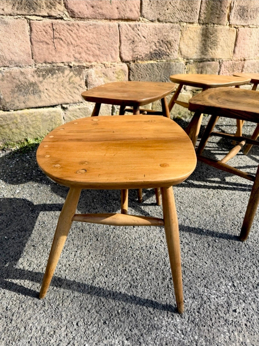 Mid Century Ercol Elm & Beech Stools, Various Styles, Waxed Finish