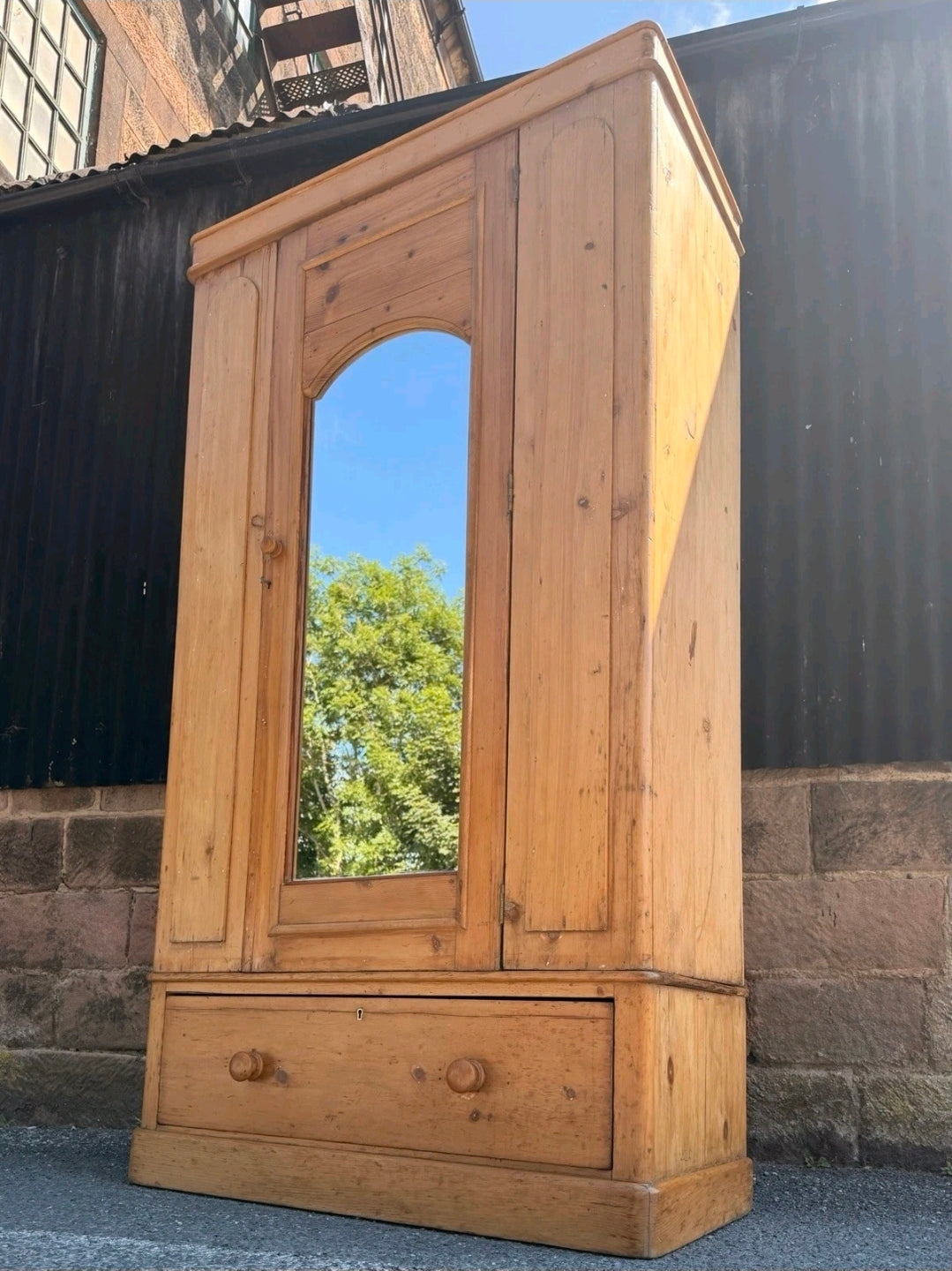 Victorian Pine Single Wardrobe. Storage, Bedroom, Original. Country Cottage