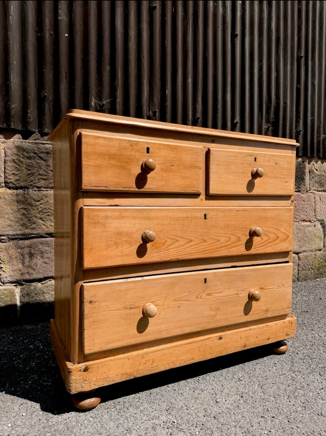 Victorian Stripped Pine Chest Of Drawers 2 Over 2 - Antique Country Farmhouse