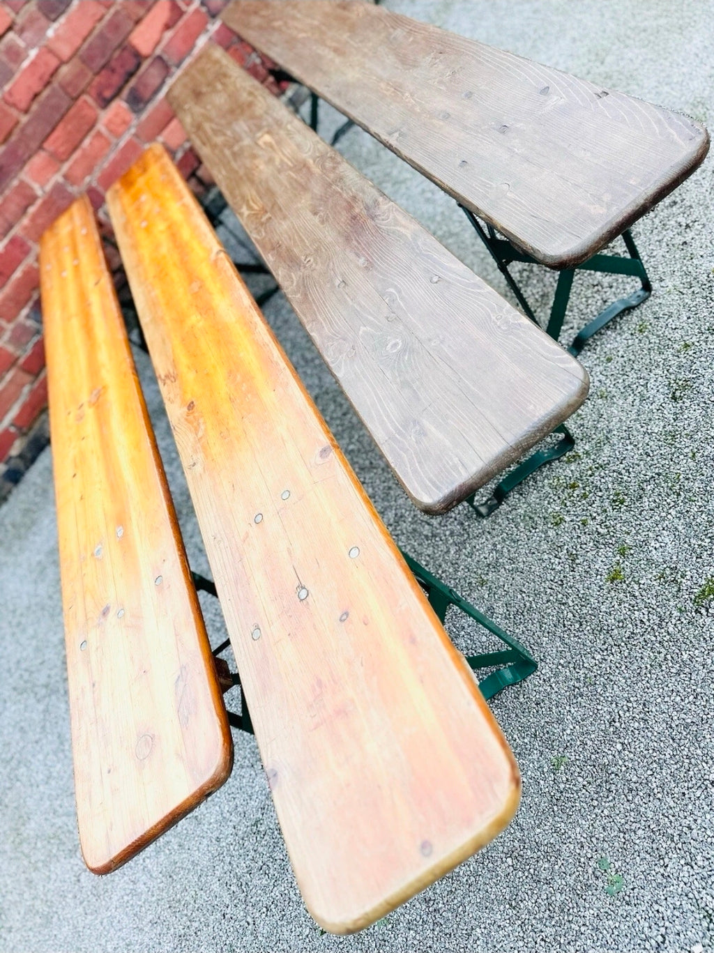 Vintage Italian Hardwood Beer Festival Benches, Dining, Pub, Bar, Garden Bench