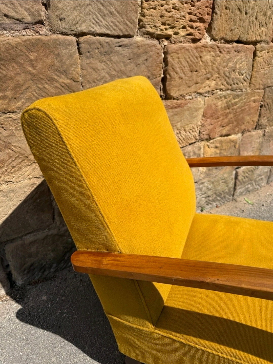 Yellow Fabric Mid Century Italian Armchair. MCM, Living Room, Accent Chair.