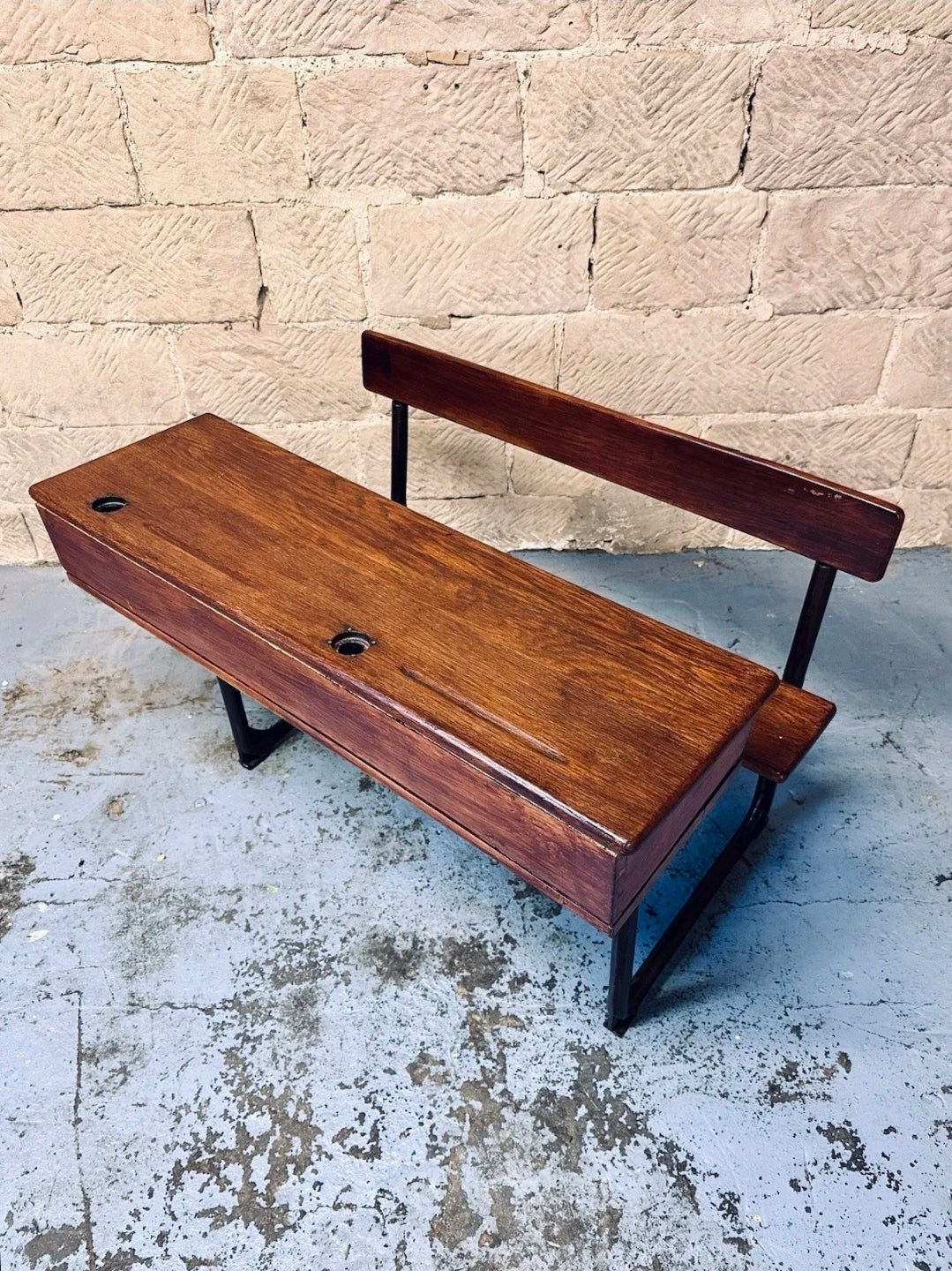 Antique Double School Desk. Oak & Cast Iron. Playroom, Kids Workspace, Orginal