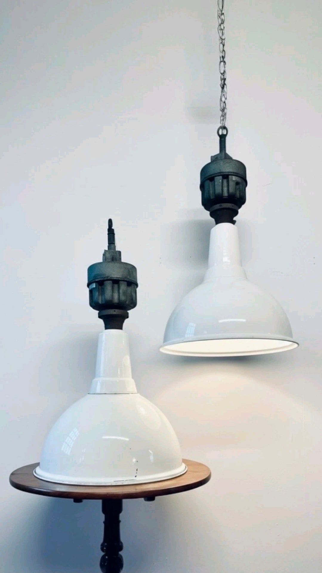 Original 1950s Industrial Benjamin Enamel Pendant Light, Kitchen, Feature, White