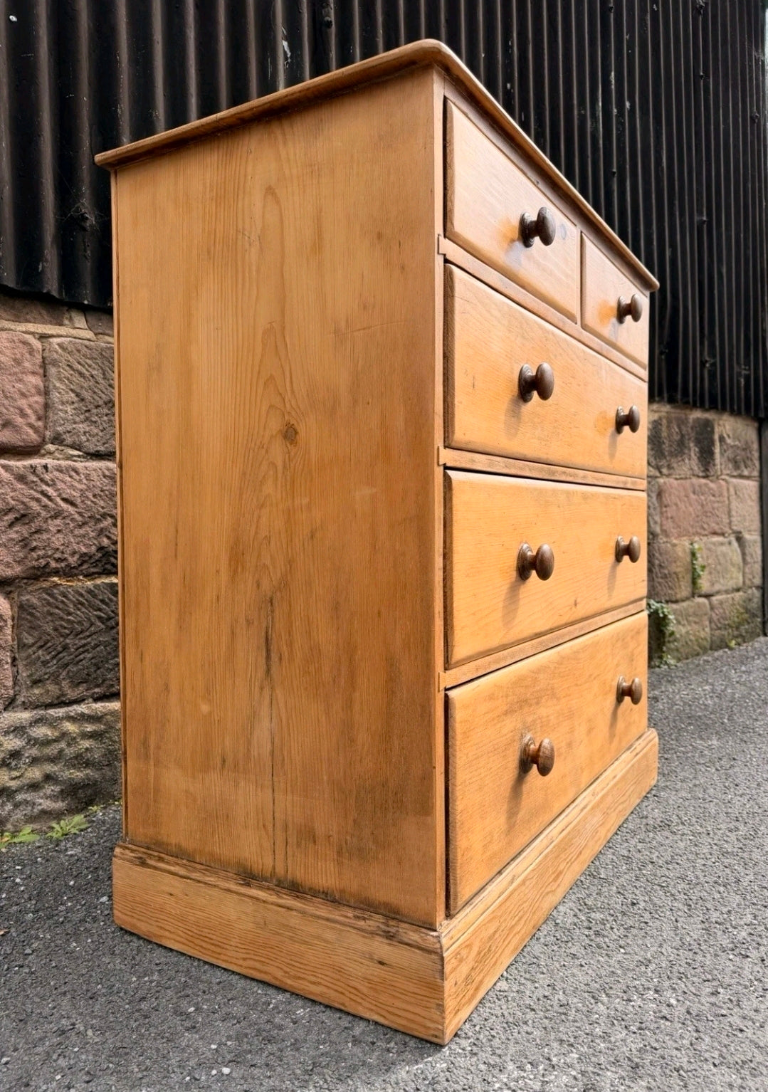 Large Antique Victorian Waxed Pine Chest Of Drawers, Country Farmhouse, Bedroom.