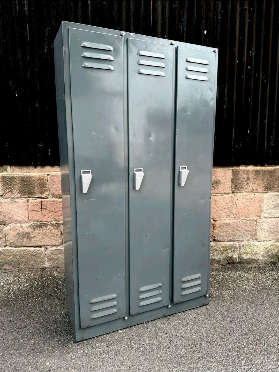 Vintage 1950s Italian Steel Lockers,3 Door,Hallway,Industrial,Storage,Original