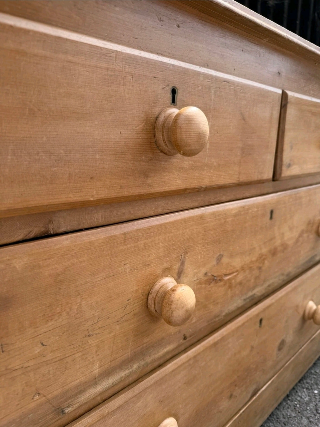 Rustic Antique Victorian Waxed Pine Chest Of Drawers, Country Cottage, Bedroom.
