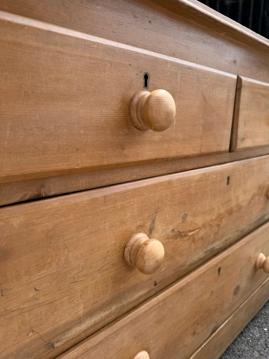 Rustic Antique Victorian Waxed Pine Chest Of Drawers, Country Cottage, Bedroom.