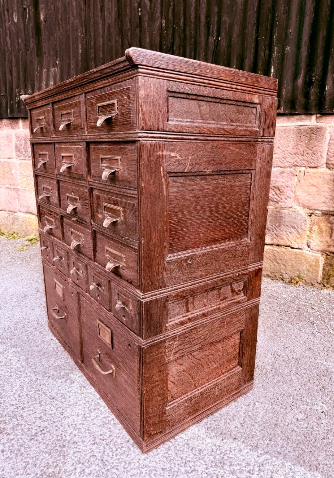Antique Shannon Ltd Filing Cabinet Collectors Storage Bank of Drawers, Office