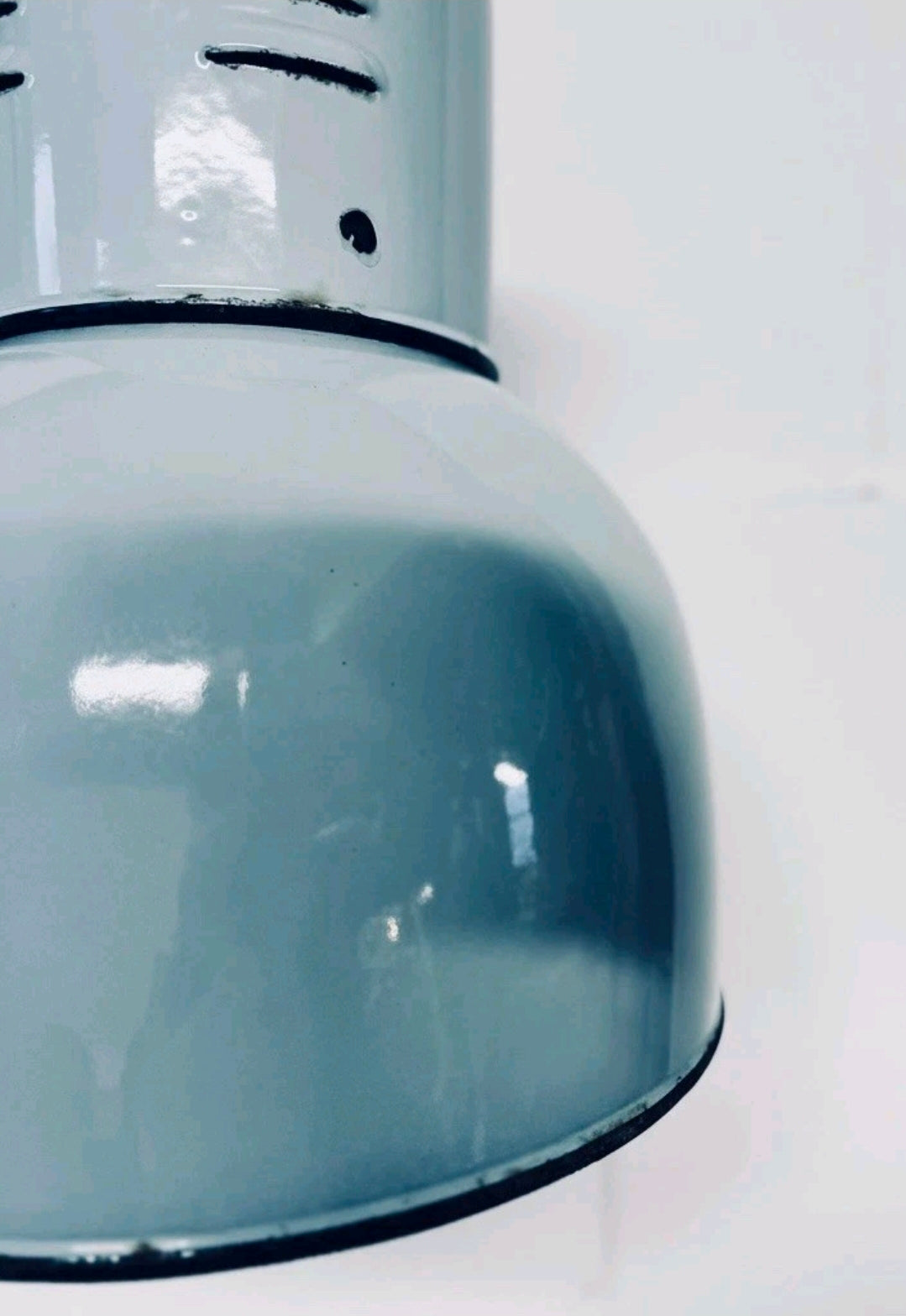 Original 1950s Industrial Italian Fiat Factory Enamel Pendant Light, Grey, Rare