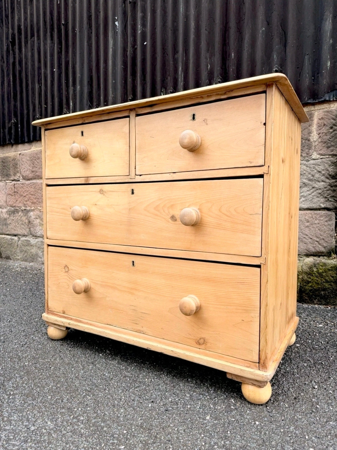 Victorian Stripped Pine Chest Of Drawers 2 Over 2 - Antique Country Farmhouse
