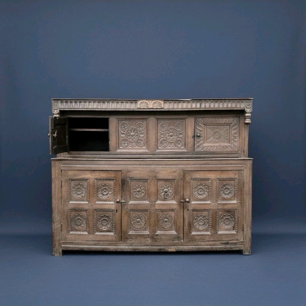English Court Cupboard Dresser 18th Century Antique Carved Detail Solid Oak