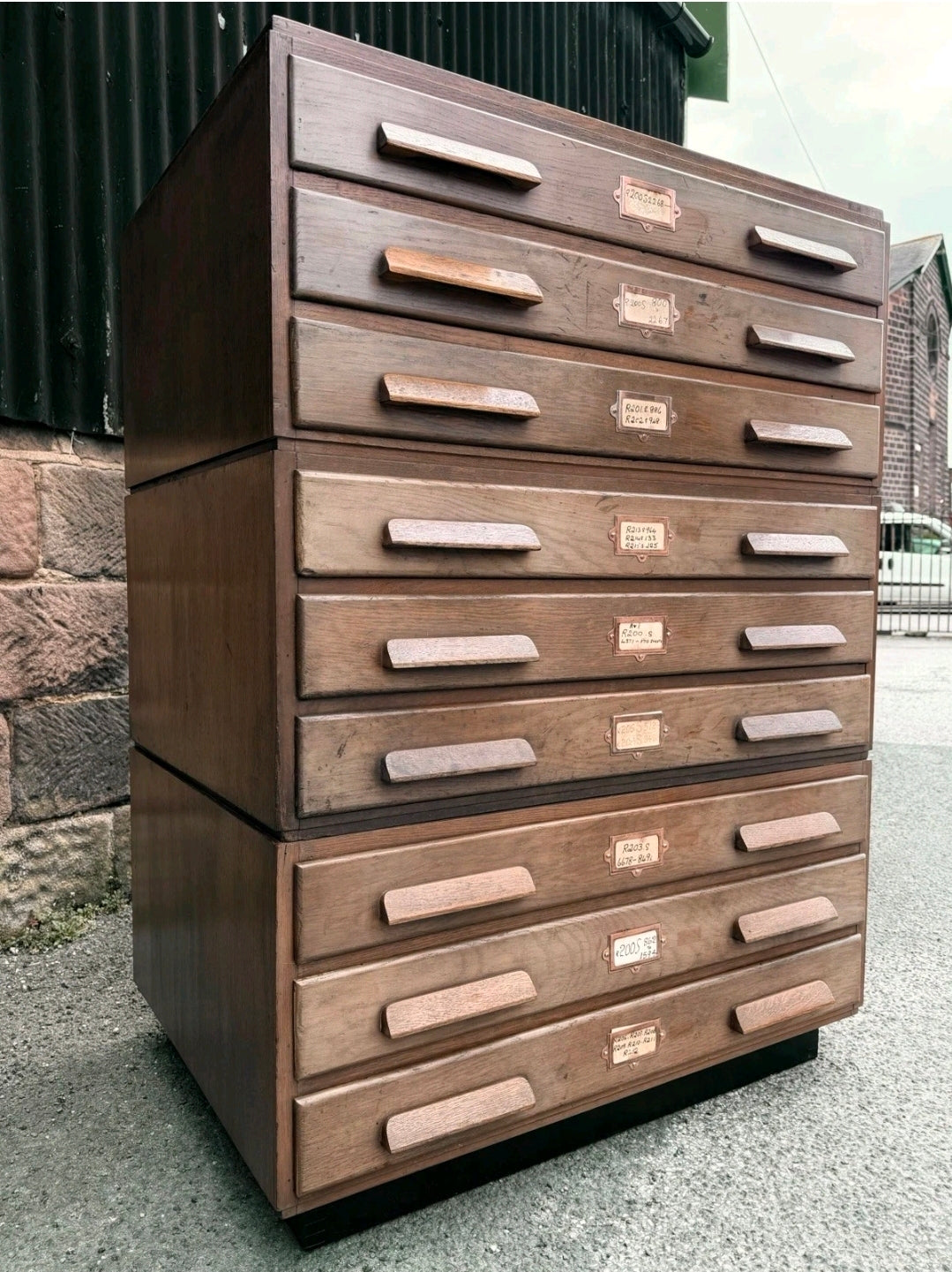 Large Mid Century Oak Architects Plan Chest. 9 Drawers, Vintage, Storage, Office
