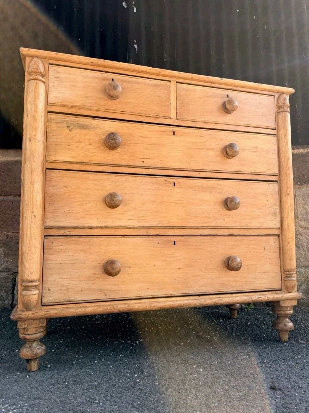 Antique Victorian Rustic Waxed Pine Chest Of Drawers, Country Cottage, Bedroom.