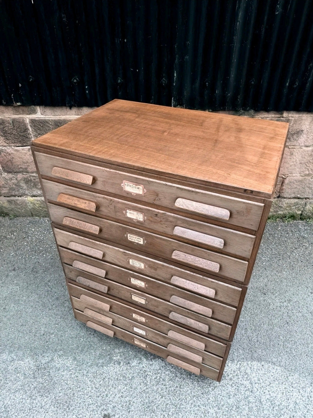 Large Mid Century Oak Architects Plan Chest. 9 Drawers, Vintage, Storage, Office