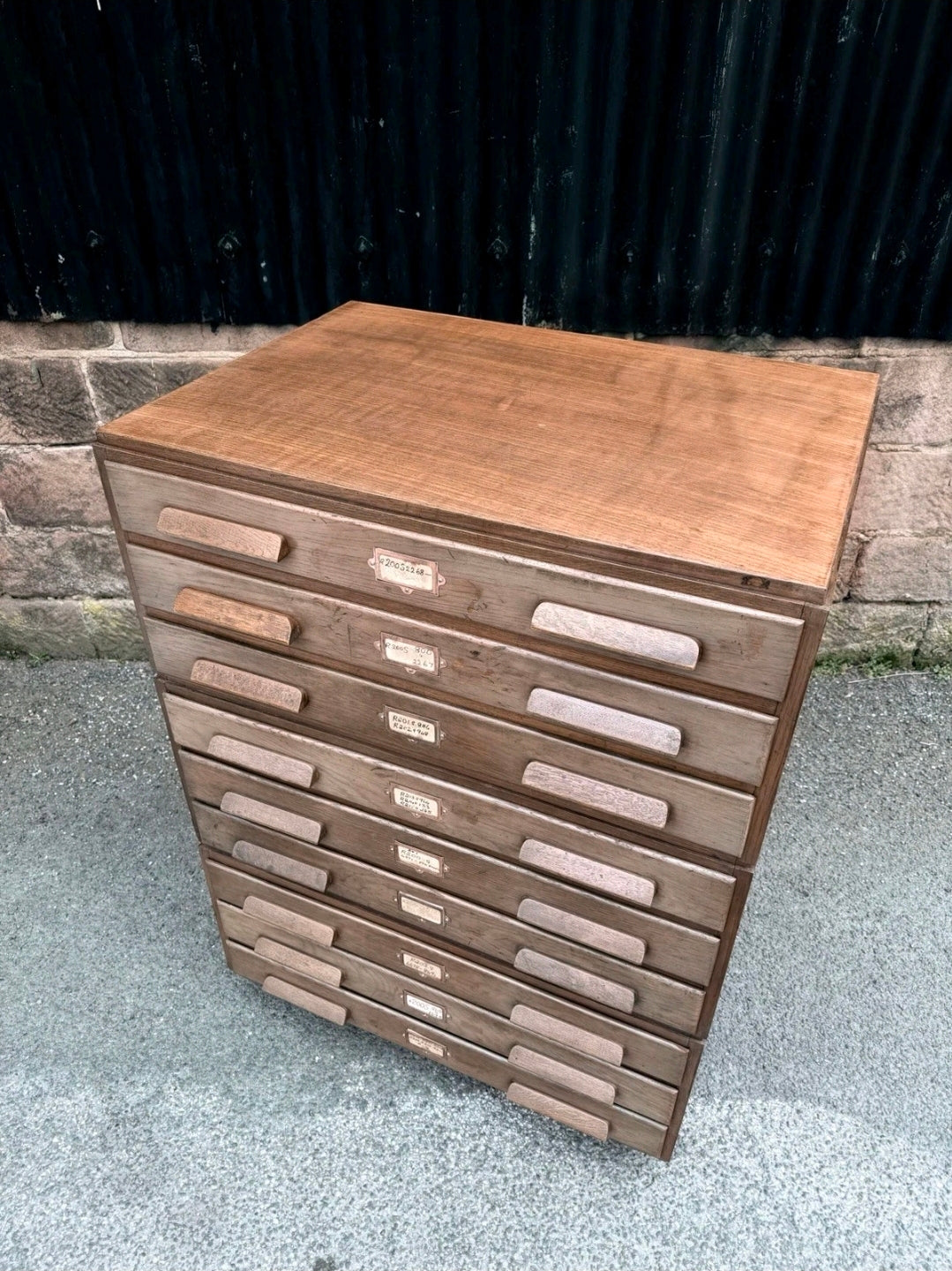 Large Mid Century Oak Architects Plan Chest. 9 Drawers, Vintage, Storage, Office