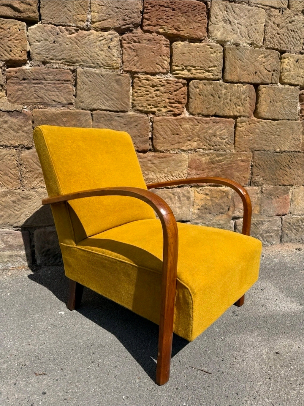 Yellow Fabric Mid Century Italian Armchair. MCM, Living Room, Accent Chair.