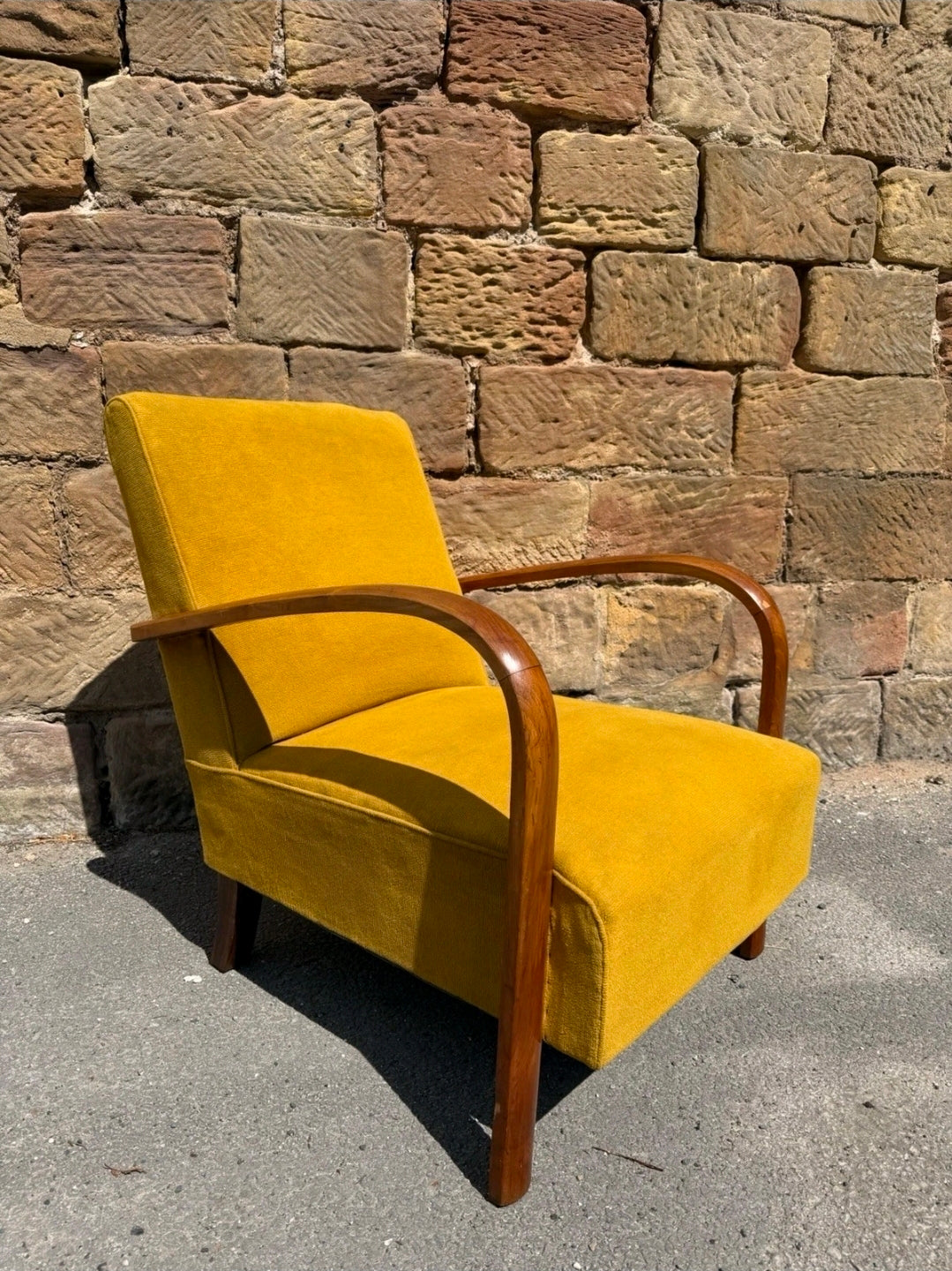 Yellow Fabric Mid Century Italian Armchair. MCM, Living Room, Accent Chair.