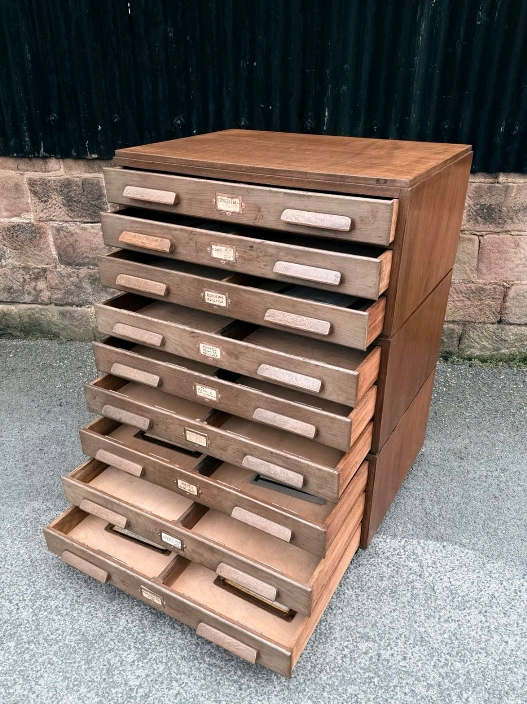 Large Mid Century Oak Architects Plan Chest. 9 Drawers, Vintage, Storage, Office