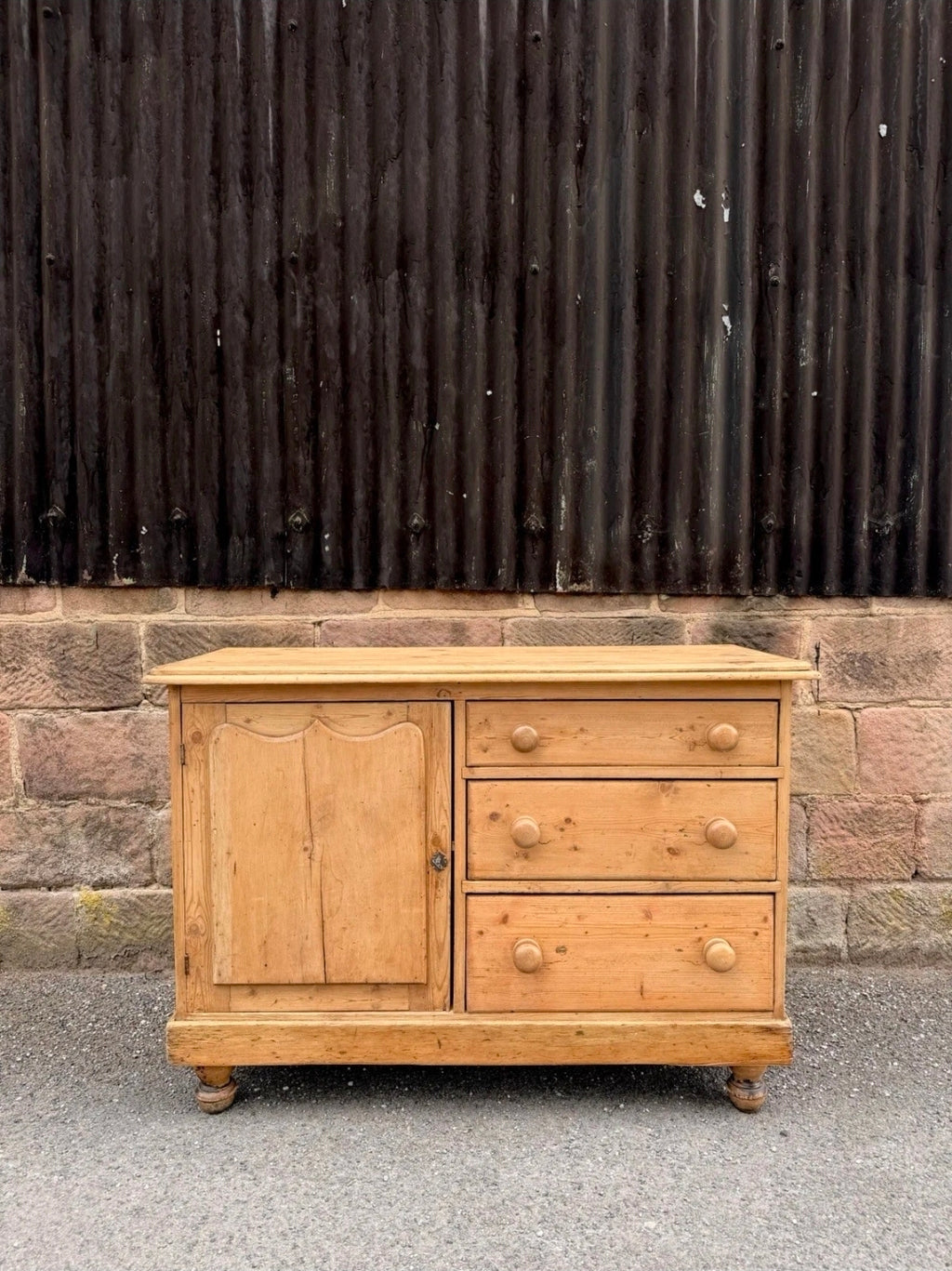 Victorian Pine Dresser Base/Sideboard. Three Drawers, Country, Cottage. Original