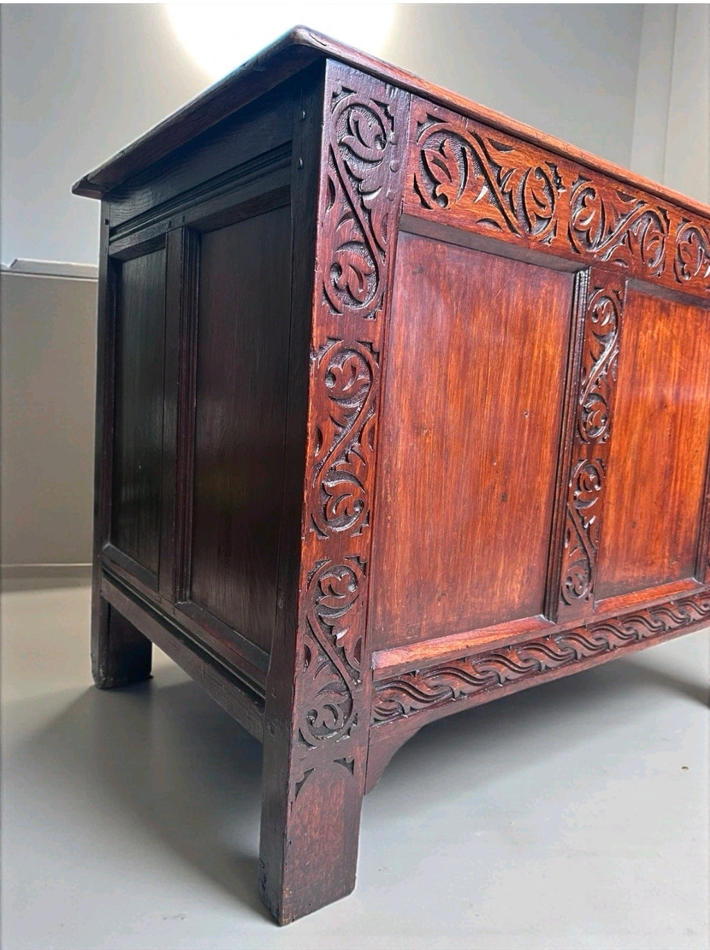 Large 18th Century Solid Oak Blanket Box, Coffee, Chest, Storage. Carved