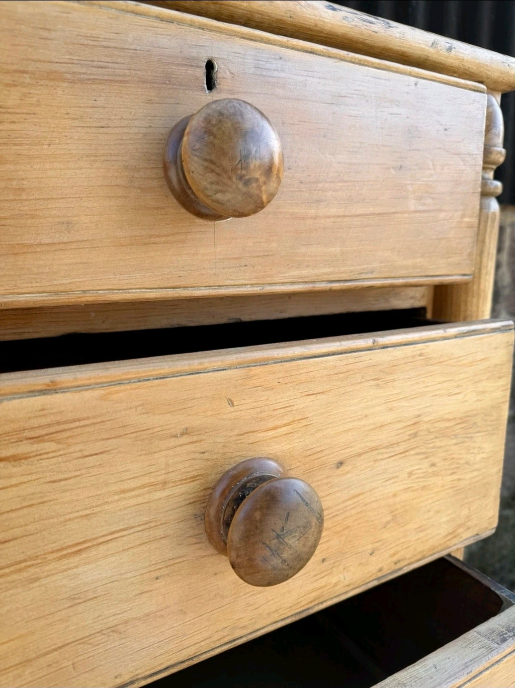 Antique Victorian Rustic Waxed Pine Chest Of Drawers, Country Cottage, Bedroom.