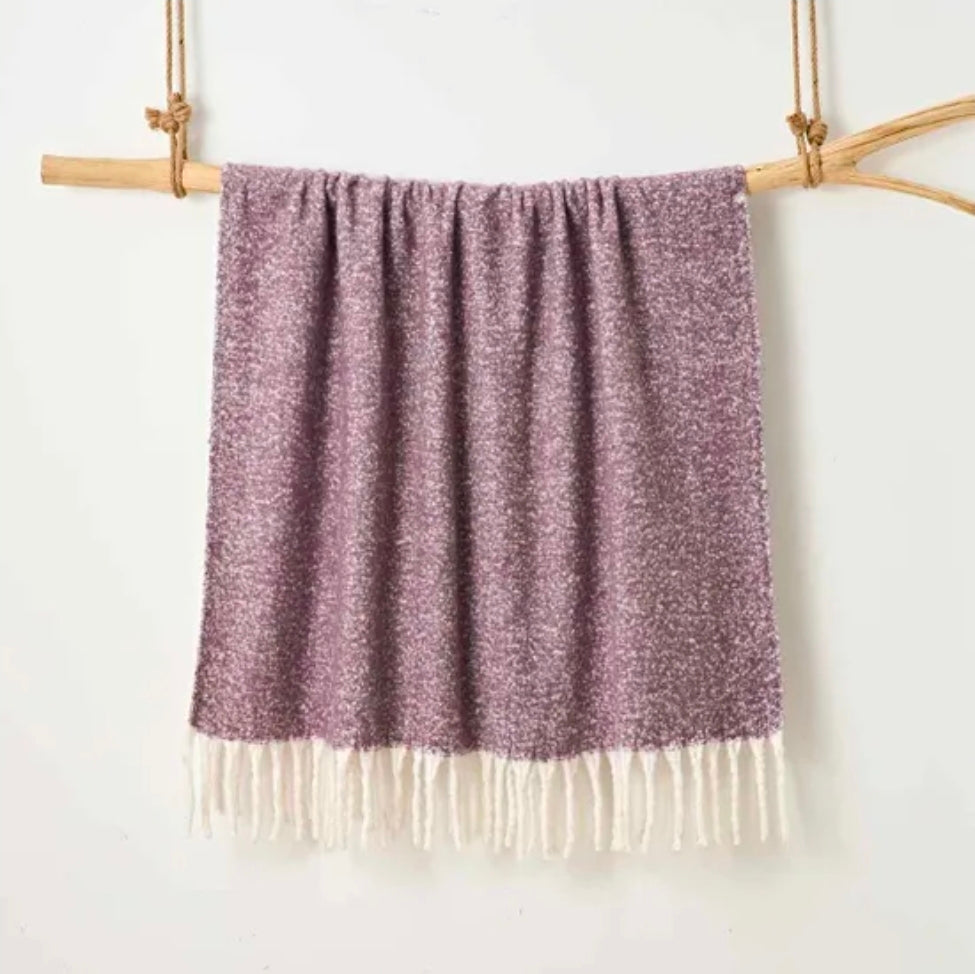 Aisling Faux Mohair Throw - Soft, Stylish Fringed Blanket in (Thistle)