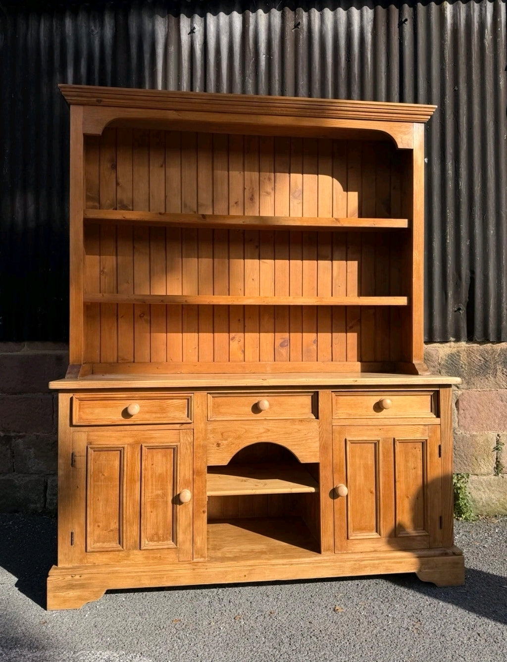 Large Antique Style Pine Welsh Dresser Kitchen Sideboard Display Unit, Farmhouse